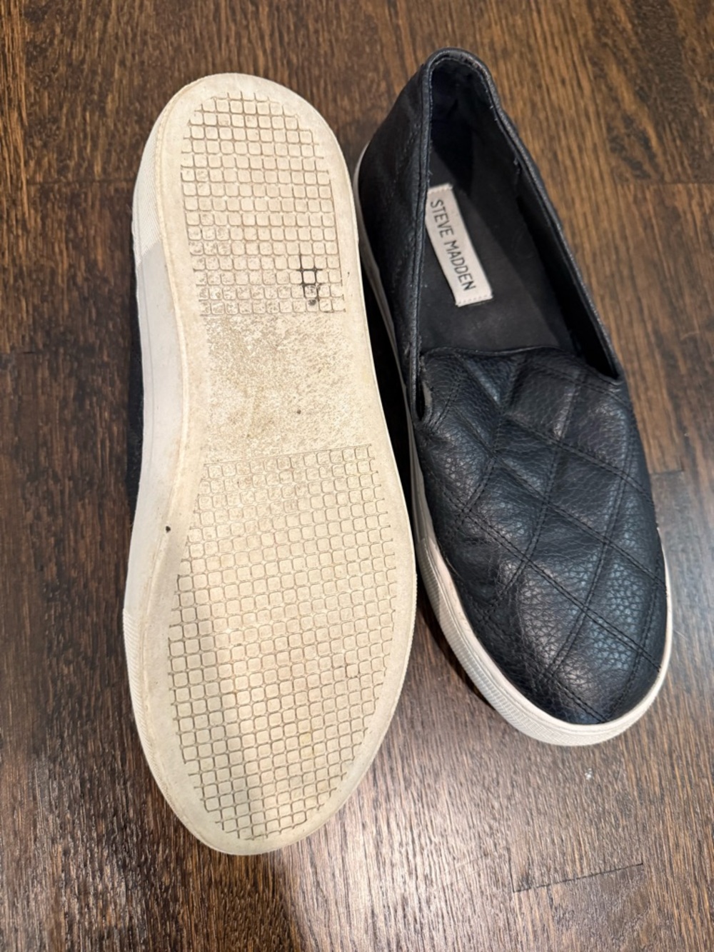 Steve Madden Quilted Black Slip-On Sneakers with White Sole - Picture 2 of 3